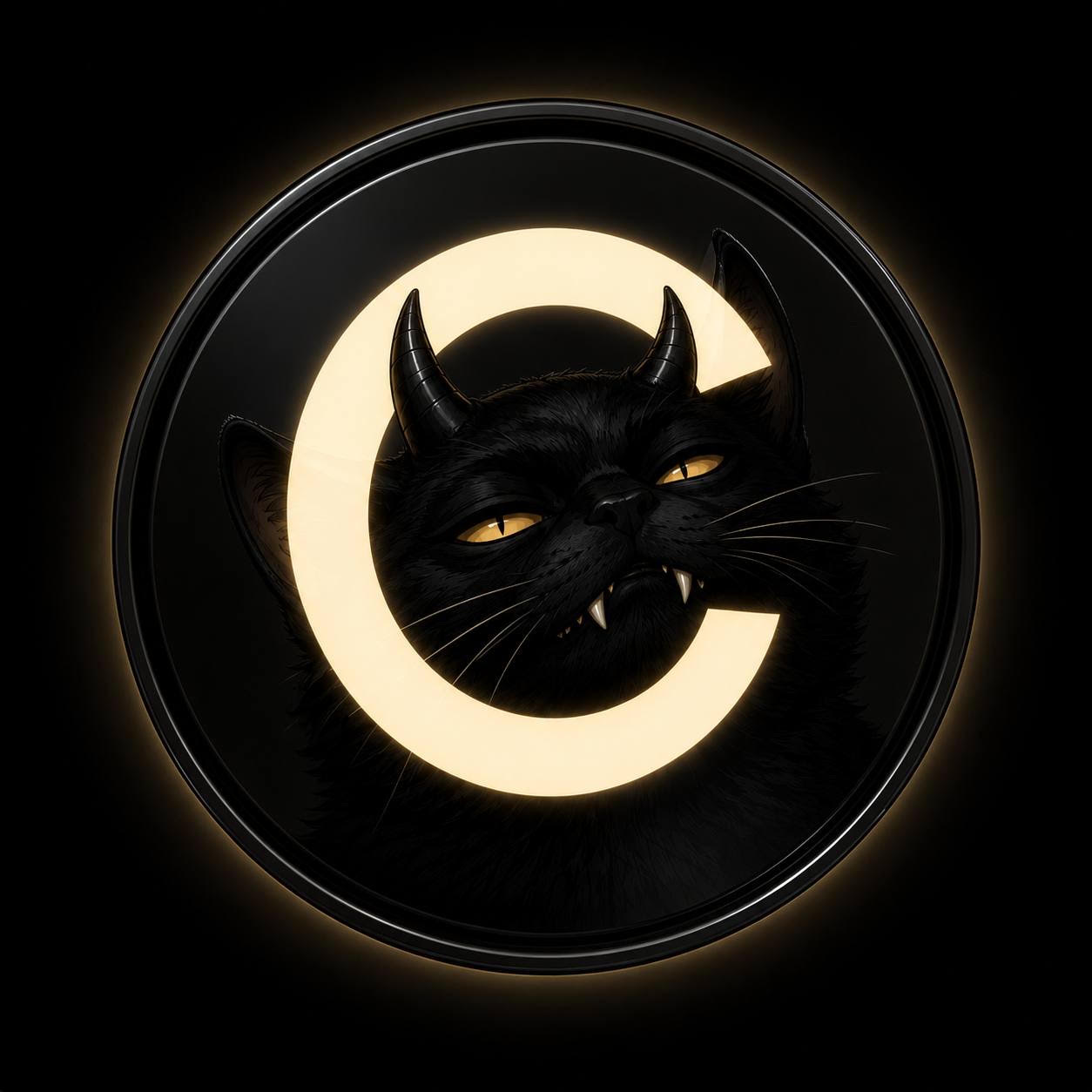Cate coin logo with a horned black cat